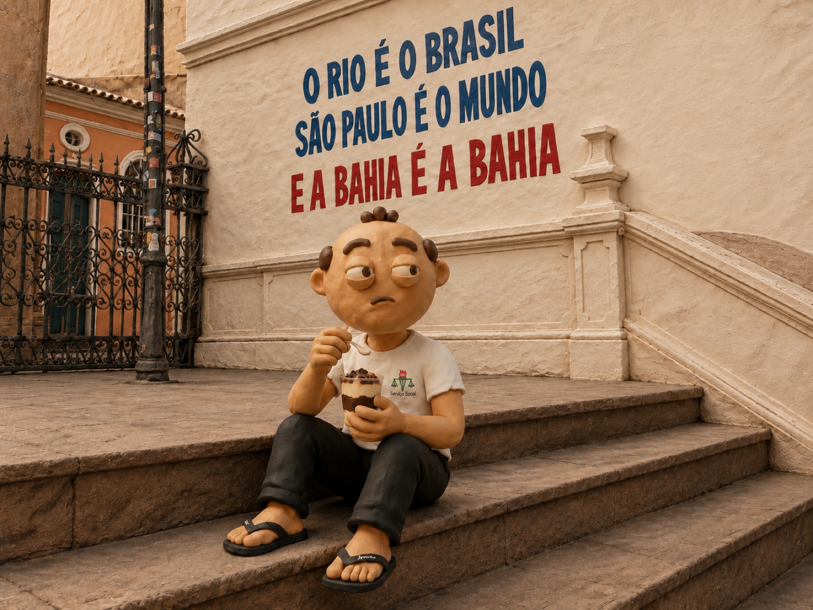 Aristênio sentado em uma escadaria na Bahia