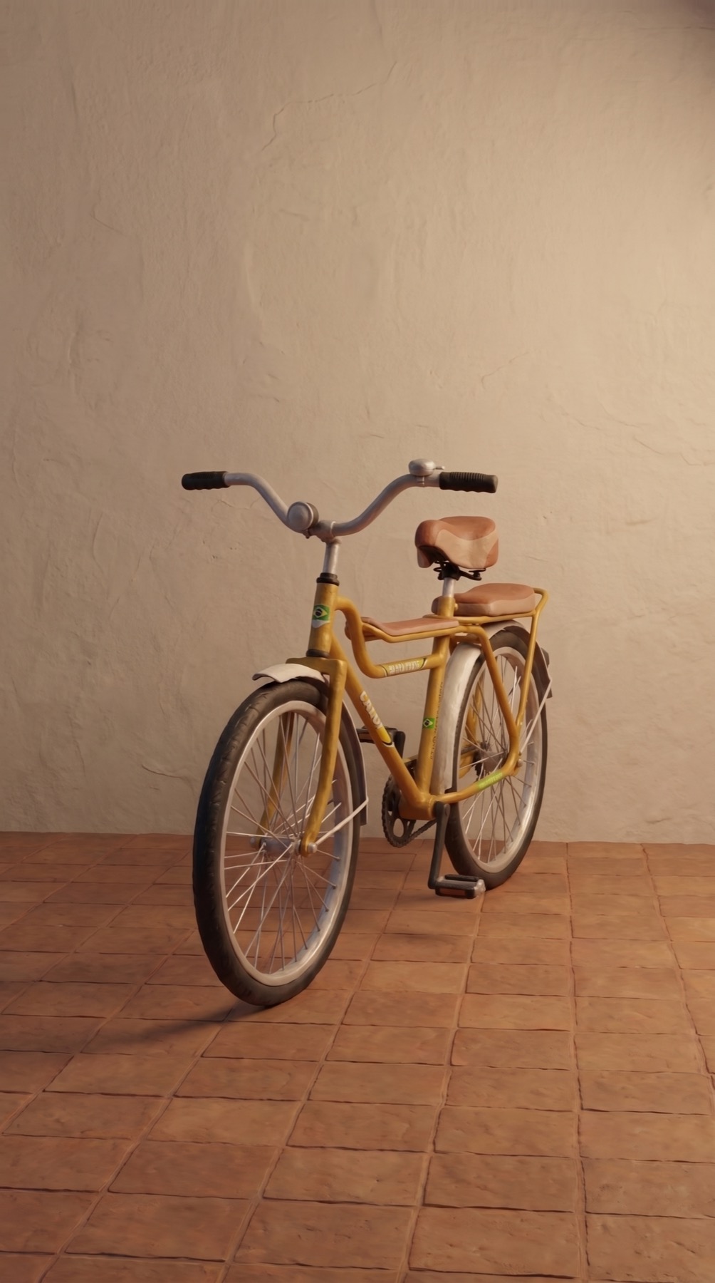 A velha bicicleta Caloi de Aristênio vista de corpo inteiro